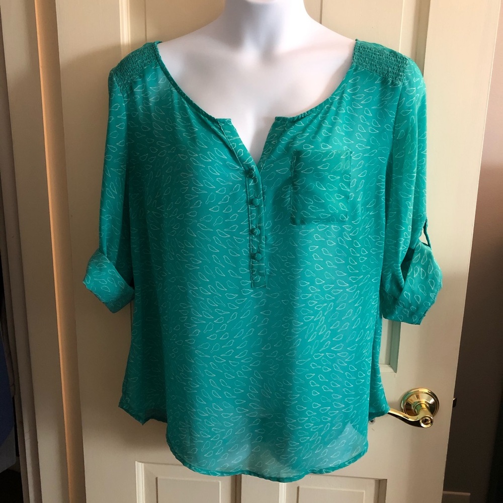 Turquoise bird blouse Torrid size 2